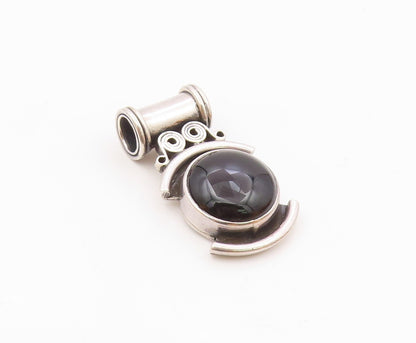 925 Sterling Silver  Vintage Heavy Cabochon Cut Black Onyx Pendant  PT15778