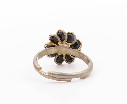 925 Sterling Silver Vintage Ring Designer Cutout Spinel Flower  Sz 7  RG32453