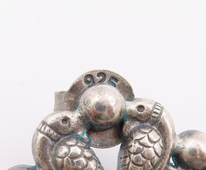 925 Sterling Silver Vintage Earrings Crescent Moon & Twin Bird Studs  EG13972