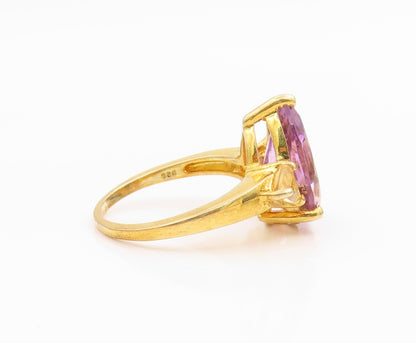 925 Sterling Silver Vintage Ring Gold Plated Amethyst & Citrine  Sz 6.5  RG36126