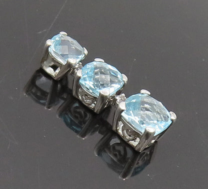 925 Sterling Silver  Vintage 3 Linked Faceted Blue Topaz Drop Pendant  PT22311