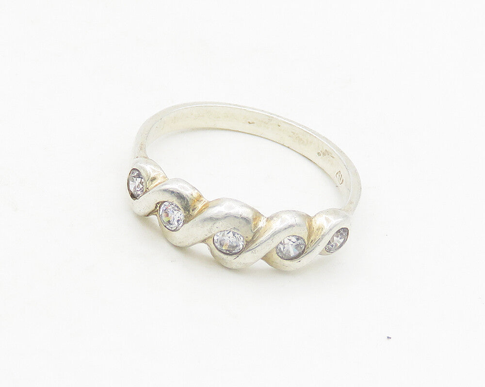 925 Sterling Silver  Vintage Cubic Zirconia Swirl Band Ring Sz 7.5  RG19124