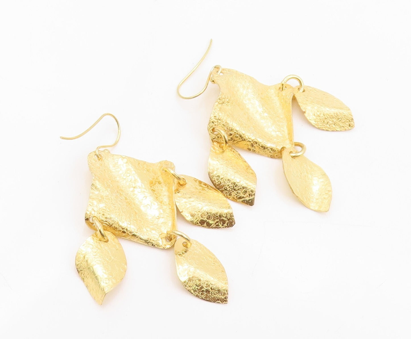 925 Sterling Silver Vintage Earrings Gold Plated Dangling Crushed Design EG13325