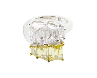 925 Sterling Silver  Yellow & White Cubic Zirconia Bypass Ring Sz 5  RG13341