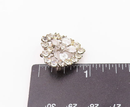 CARL ART 925 Silver  Vintage Cubic Zirconia Clover Heart Brooch Pin  BP7980