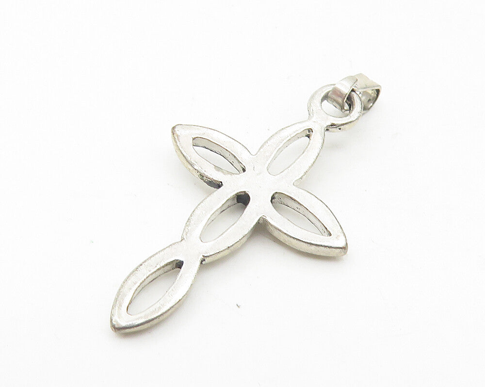 925 Sterling Silver  Vintage Black Hematite Religious Cross Pendant  PT9000