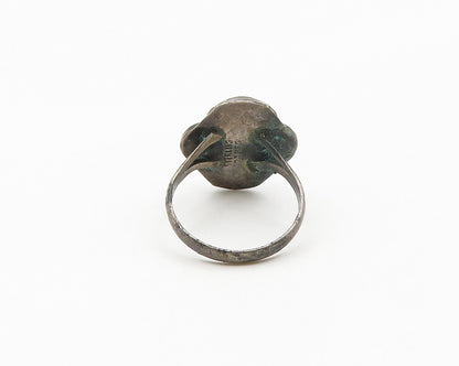 MEXICO 925 Silver  Vintage Antique Green Stone Swirl Band Ring Sz 7  RG17840