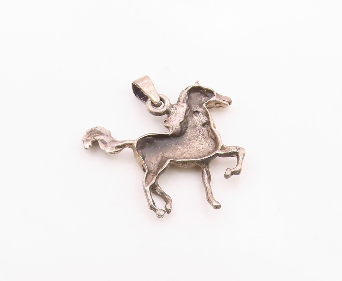 925 Sterling Silver  Vintage Carved Galloping Pony Pendant  PT20422