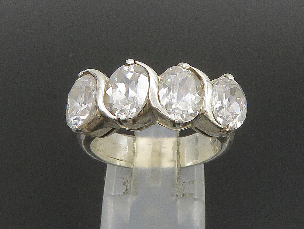 925 Sterling Silver  Vintage Four Stone Cubic Zirconia Ring Sz 7  RG24255