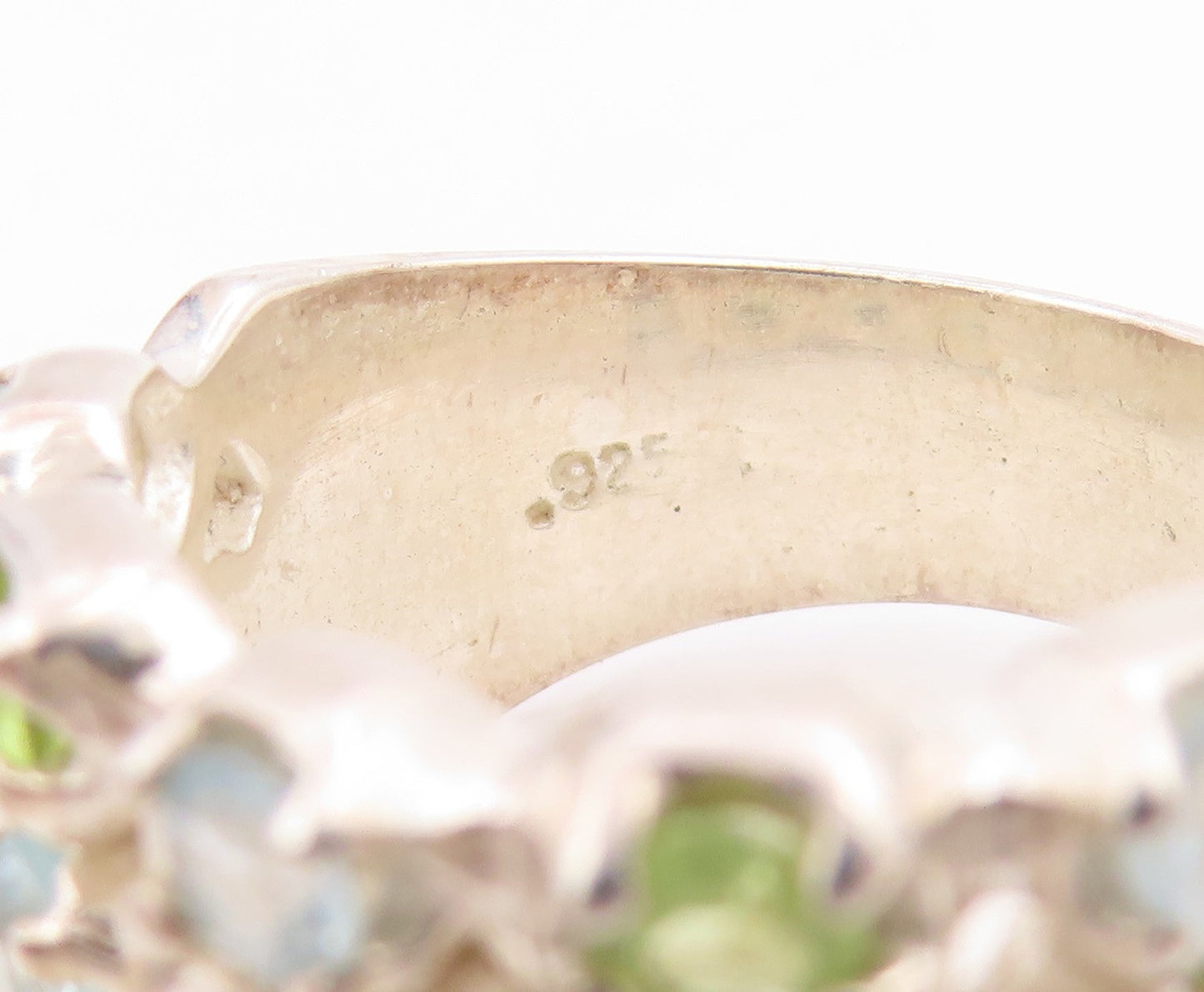 925 Sterling Silver Vintage Ring Peridot Blue Topaz Multi Row Band Sz 7 RG34074
