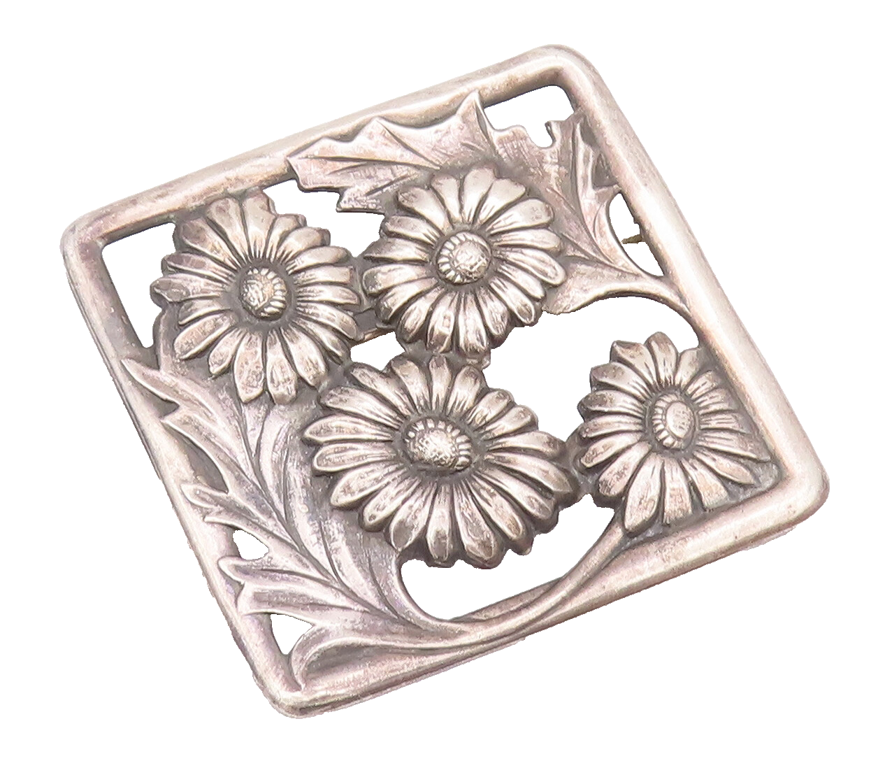 925 Sterling Silver Vintage Brooch Pin Solid Cutout Carved Flowers Frame BP10769
