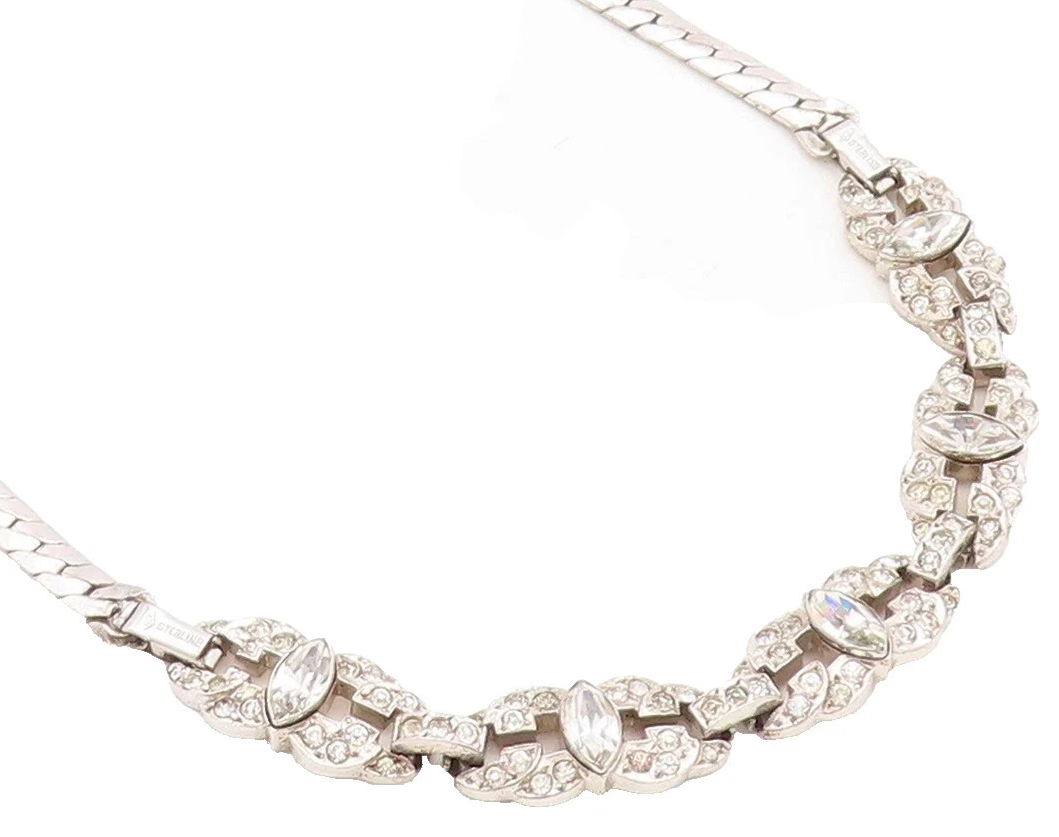 925 Sterling Silver Vintage Necklace Designer Antique Topaz Inlay  NE4377