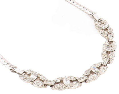 925 Sterling Silver Vintage Necklace Designer Antique Topaz Inlay  NE4377
