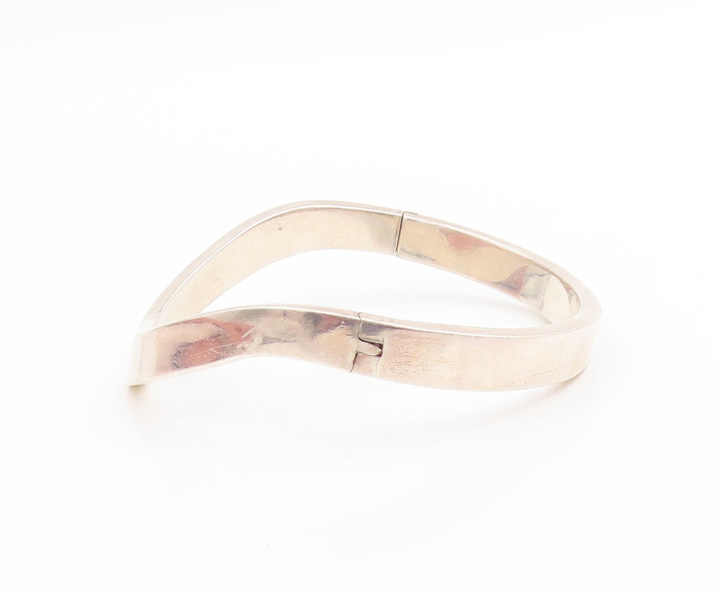 925 Sterling Silver Vintage Bracelet Minimalist Solid Curved Wave Bangle BT11474