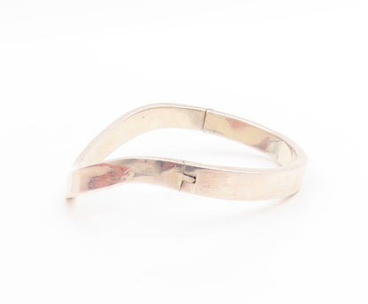 925 Sterling Silver Vintage Bracelet Minimalist Solid Curved Wave Bangle BT11474