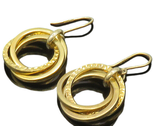 925 Silver  Vintage Shiny Gold Plated Open Circle Dangle Earrings  EG10069