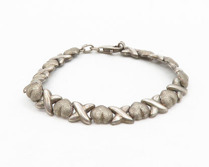 925 Sterling Silver  Vintage Dark Tone XO Hugs & Kisses Chain Bracelet  BT5157