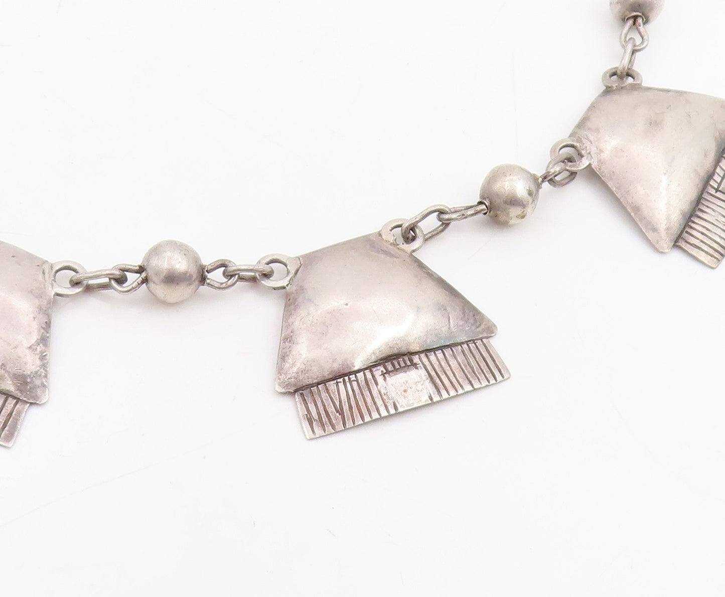 925 Sterling Silver Vintage Necklace Antique Etched Geometric Choker  NE4772