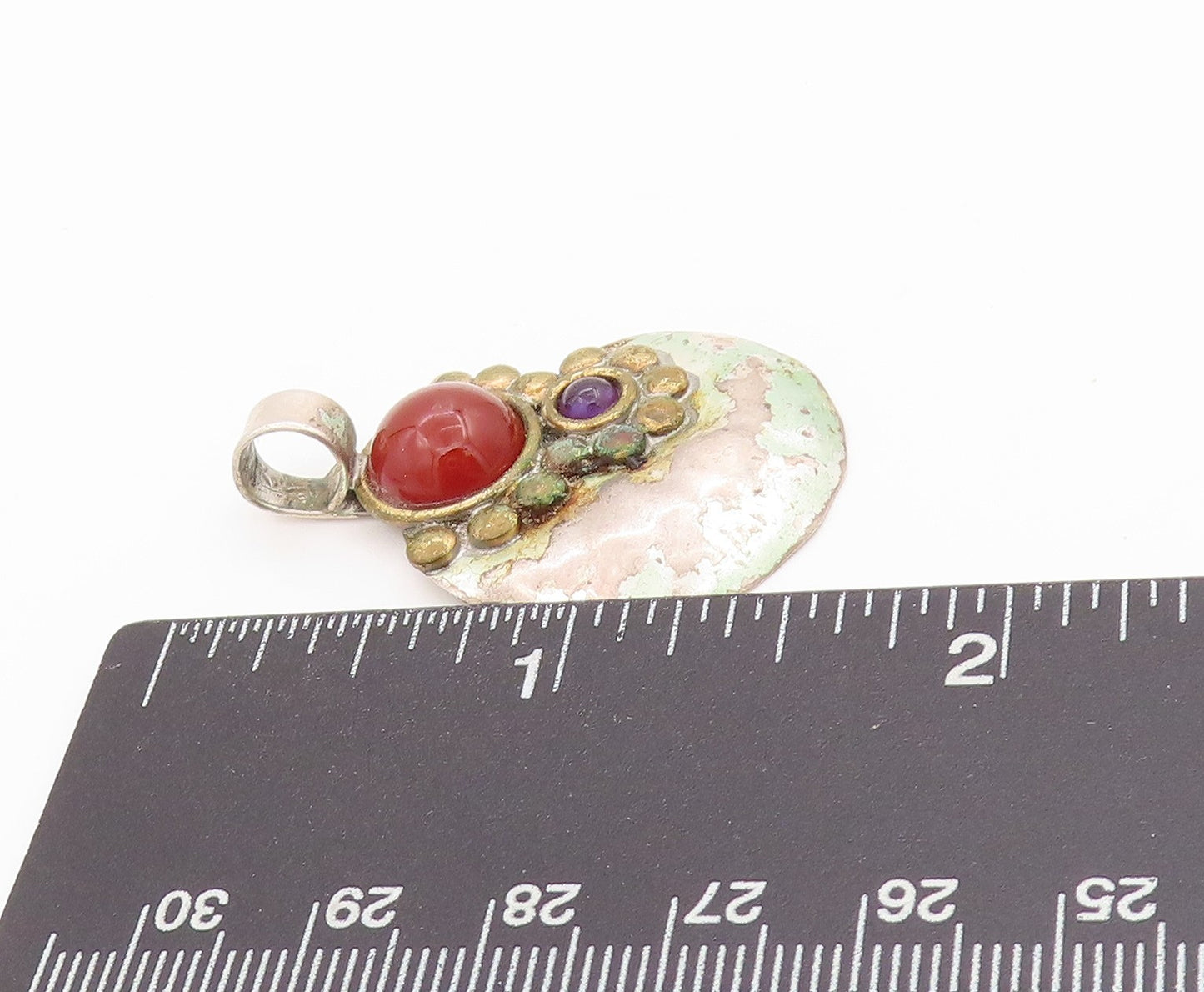 925 Sterling Silver Vintage Pendant LOUIS BOOTH Carnelian Amethyst  PT24393