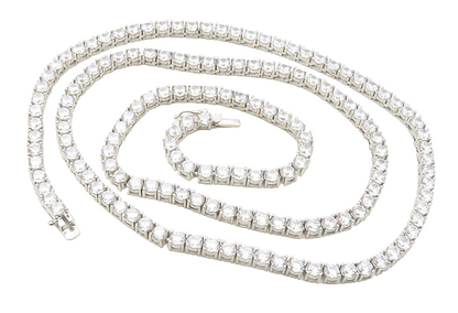 925 Sterling Silver  Sparkling Round Cut Cubic Zirconia Chain Necklace  NE2090