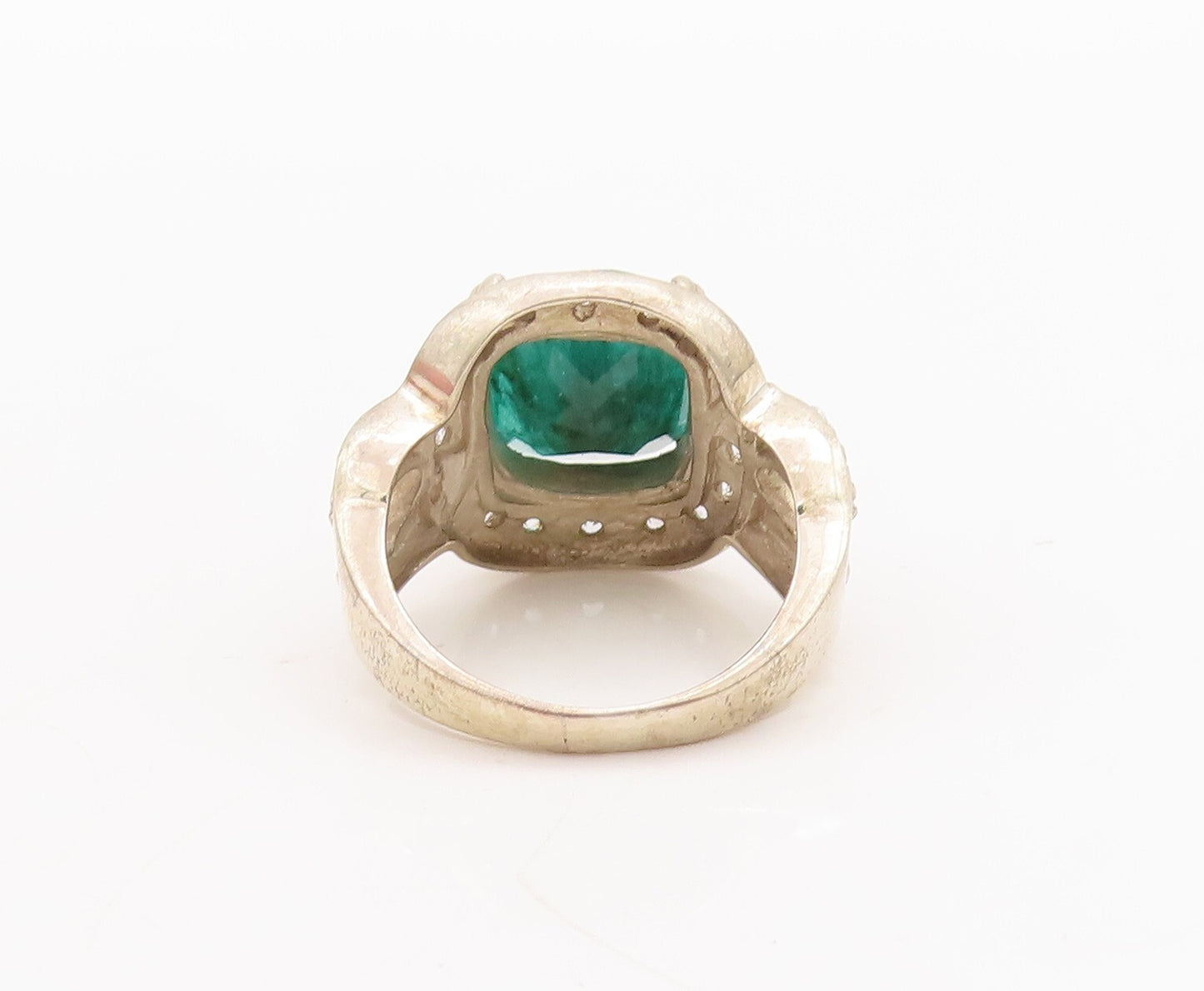 925 Sterling Silver Vintage Ring Square Green Gemstone Topaz Inlay Sz 8  RG29298
