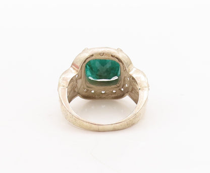 925 Sterling Silver Vintage Ring Square Green Gemstone Topaz Inlay Sz 8  RG29298