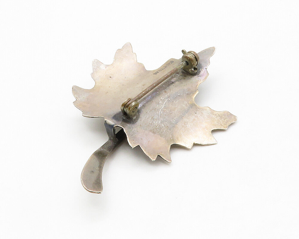BEAU 925 Sterling Silver  Vintage Dark Tone Maple Leaf Brooch Pin  BP5049