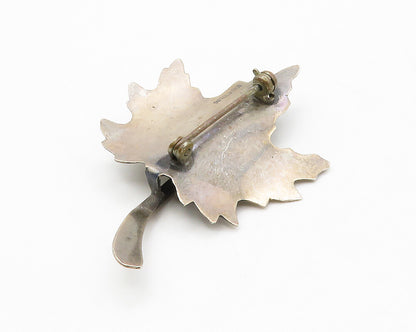 BEAU 925 Sterling Silver  Vintage Dark Tone Maple Leaf Brooch Pin  BP5049