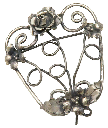 925 Sterling Silver  Vintage Oxidized Floral Swirl Design Brooch Pin  BP4952