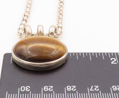 925 Sterling Silver Vintage Necklace ESPO SIG Oval Cabochon Tiger's Eye  NE4551