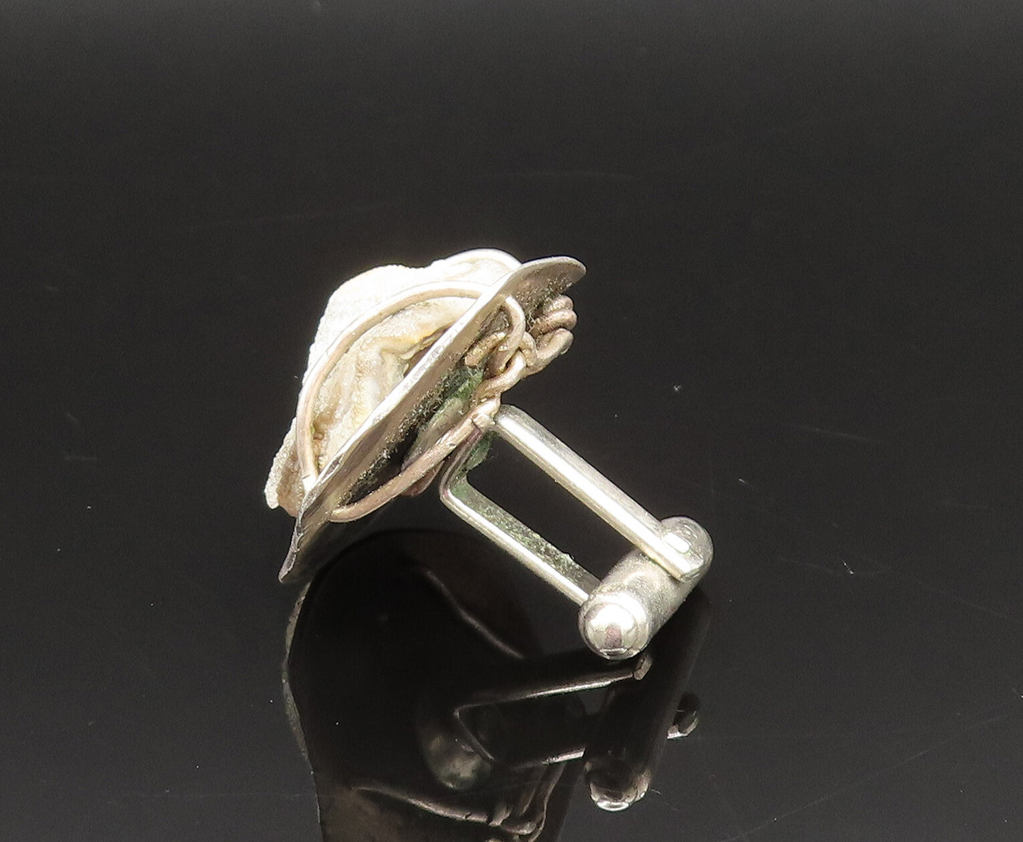 925 Sterling Silver  Vintage Carved Drusy Quartz Seashell Cufflinks  TR3353