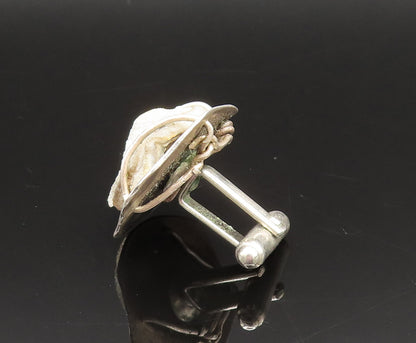 925 Sterling Silver  Vintage Carved Drusy Quartz Seashell Cufflinks  TR3353