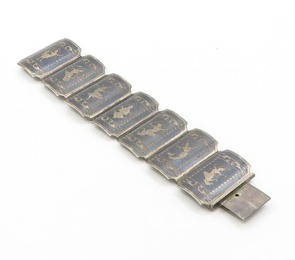 SIAM 925 Sterling Silver  Vintage Enamel Dancer Panel Chain Bracelet  BT6287