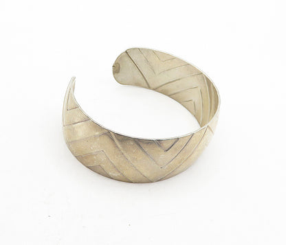 925 Sterling Silver  Vintage Shiny Geometric Pattern Cuff Bracelet  BT1666