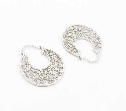 925 Sterling Silver  Shiny Swirl Twist Ornate Design Hoop Earrings  EG7591