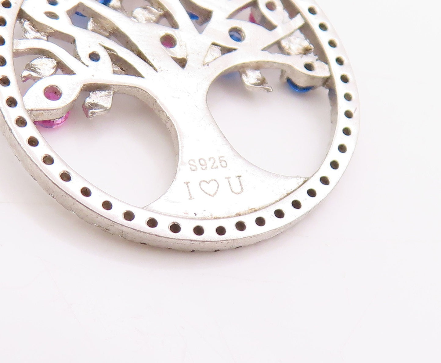 925 Sterling Silver Vintage Pendant Sparkling CZ Tree Of Life Cut Out  PT24911