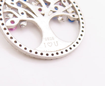 925 Sterling Silver Vintage Pendant Sparkling CZ Tree Of Life Cut Out  PT24911