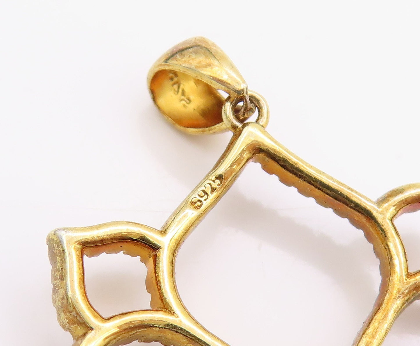 925 Sterling Silver Vintage Pendant Gold Plated CZ Open Floral Cut Out  PT24838