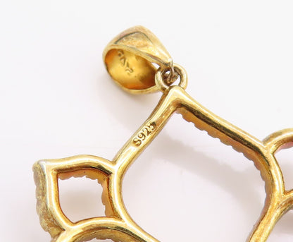 925 Sterling Silver Vintage Pendant Gold Plated CZ Open Floral Cut Out  PT24838