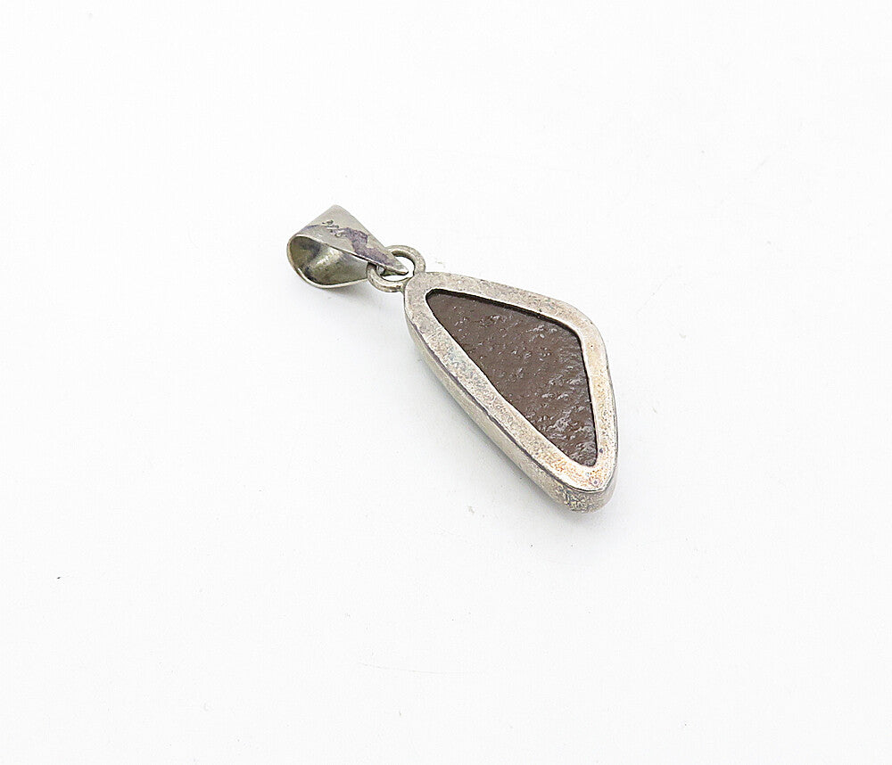 925 Sterling Silver  Vintage Glitter Glass Art Dark Tone Drop Pendant  PT6247
