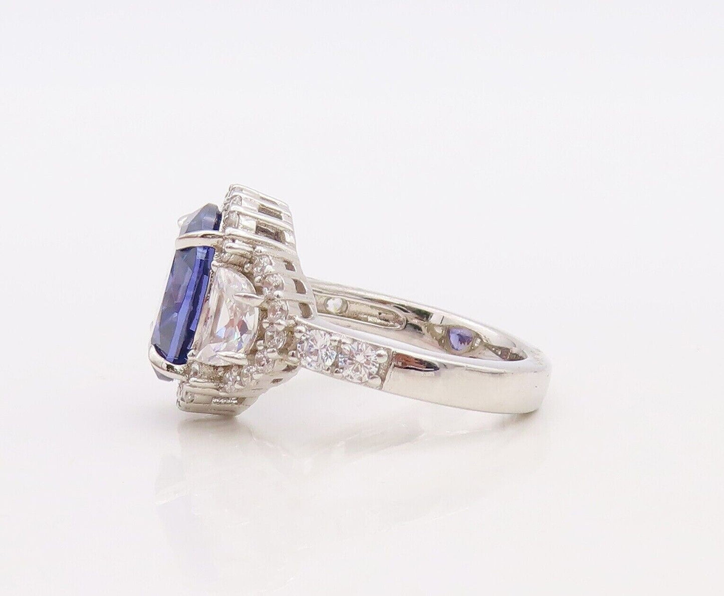 925 Sterling Silver Vintage Ring Designer Cutout Sapphire & Topaz  Sz 7  RG30043
