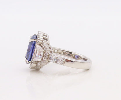 925 Sterling Silver Vintage Ring Designer Cutout Sapphire & Topaz  Sz 7  RG30043