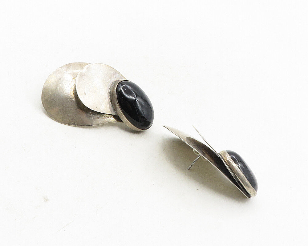LOUIS BOOTH 925 Silver  Vintage Black Onyx Dark Tone Drop Earrings  EG4878