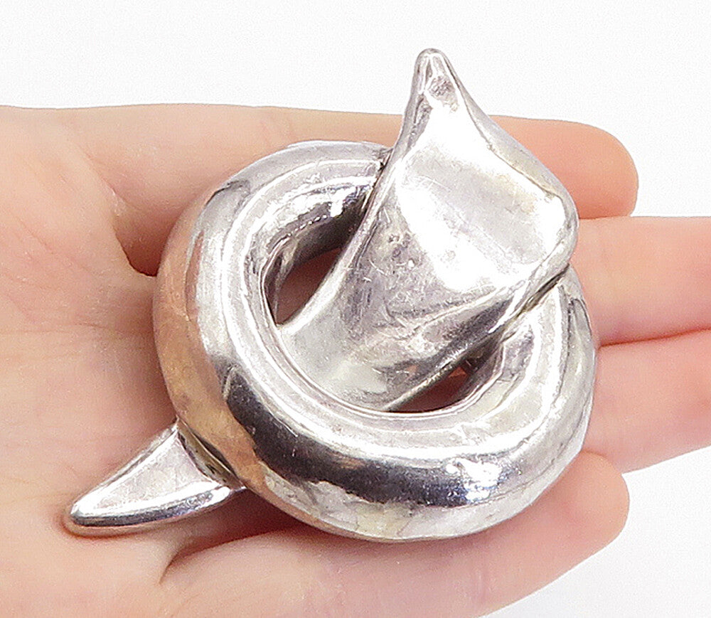 ISRAEL 925 Sterling Silver  Vintage Shiny Sculpted Modernist Brooch Pin BP2653