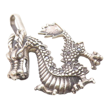 925 Silver  Vintage Cubic Zirconia Eyes Heavy Large Dragon Pendant  PT19110