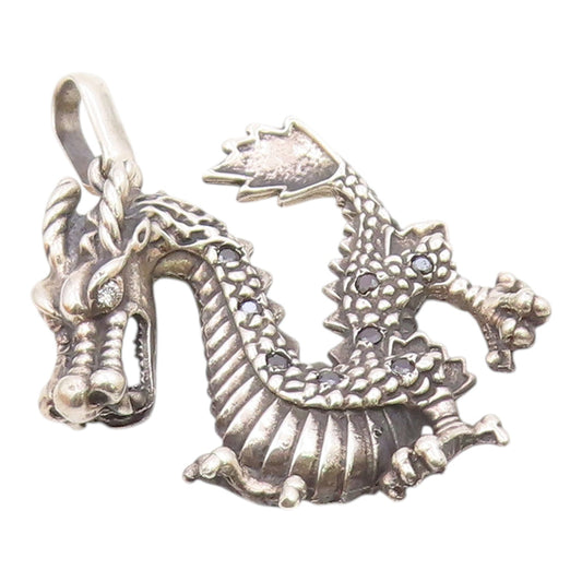 925 Silver  Vintage Cubic Zirconia Eyes Heavy Large Dragon Pendant  PT19110