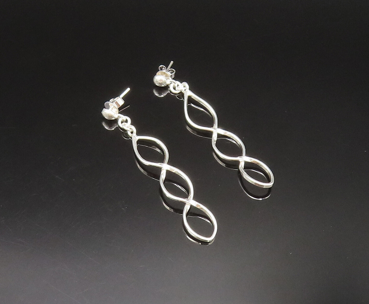 925 Sterling Silver  Vintage Polished Open Twist Dangle Earrings  EG11719