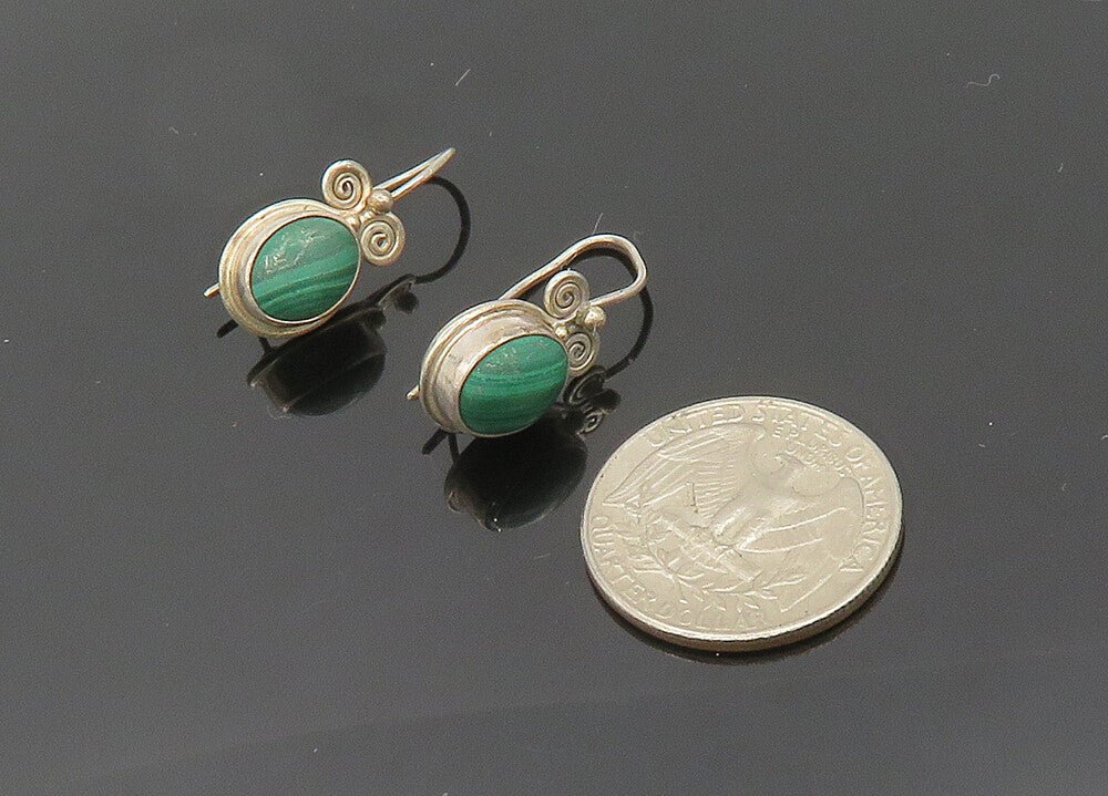 SAJEN 925 Silver  Vintage Cabochon Malachite Swirl Drop Earrings  EG10056