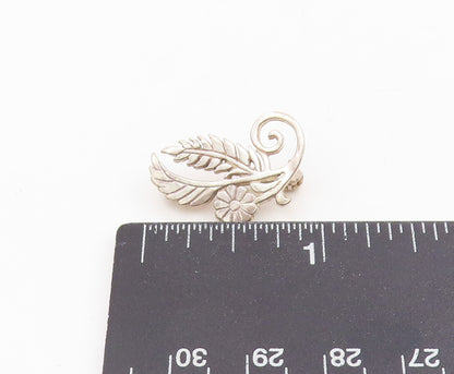 925 Sterling Silver Vintage Brooch Pin Openwork Flower & Leaf Motif  BP12239