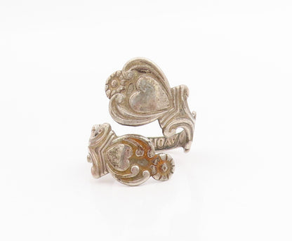 925 Sterling Silver Vintage Ring AVON Floral Hearts Bypass Band  Sz 8  RG33866